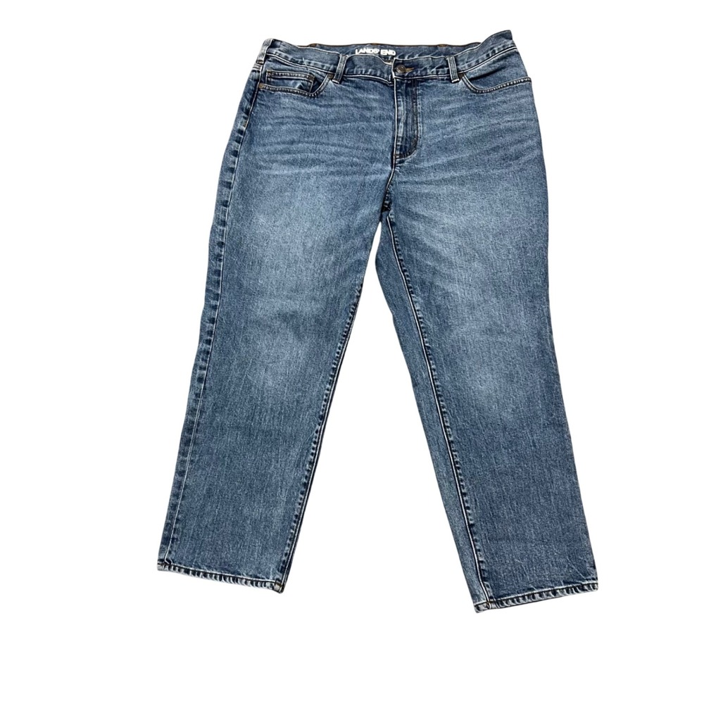 Lands End Womens 16W Straight Leg Jeans Medium Wash Stretch Denim Blue 507425